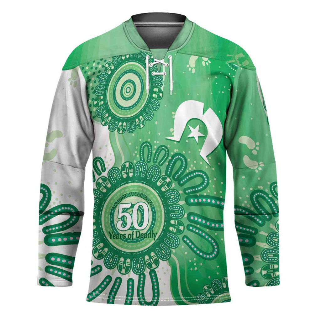 NAIDOC Week 2026 Hockey Jersey 50 Years Deadly Dhari Green Aboriginal Art