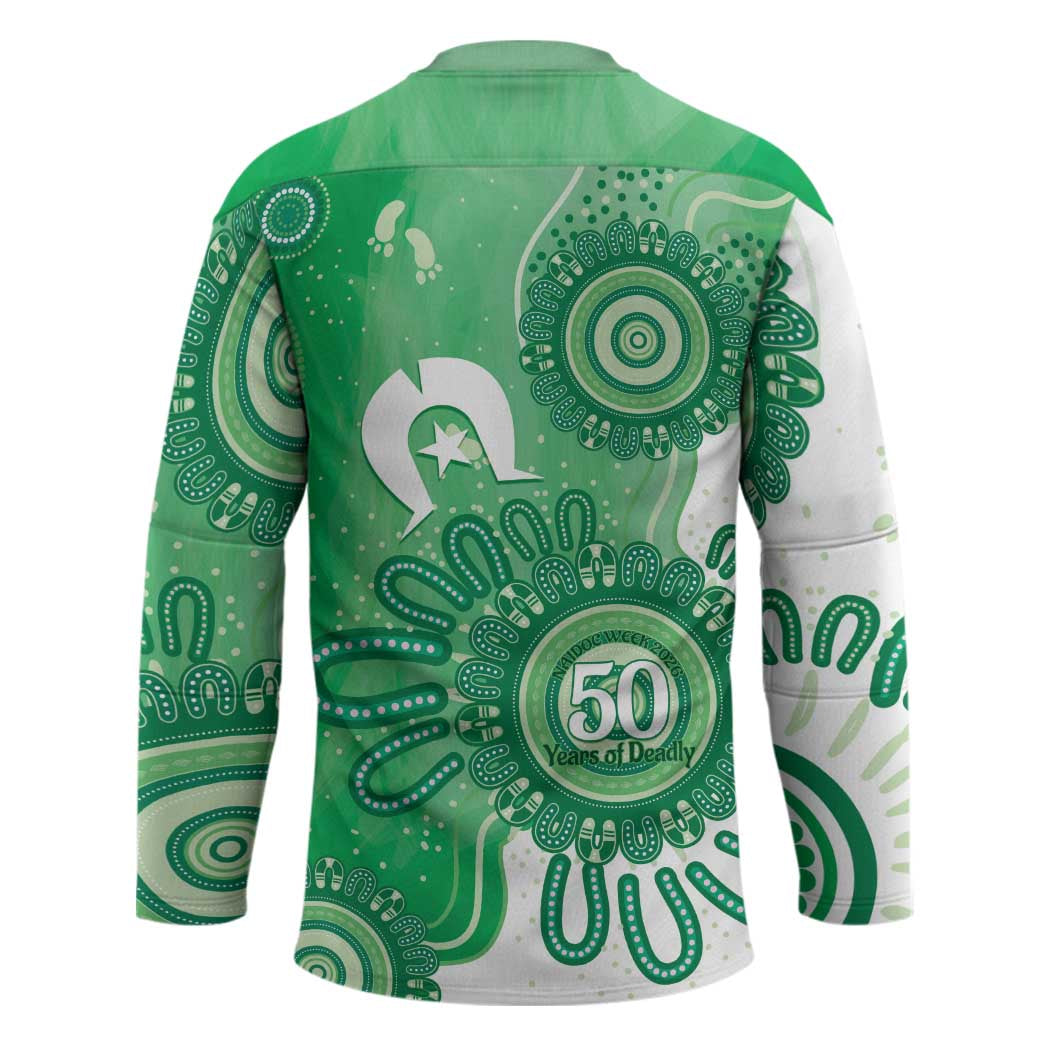 NAIDOC Week 2026 Hockey Jersey 50 Years Deadly Dhari Green Aboriginal Art