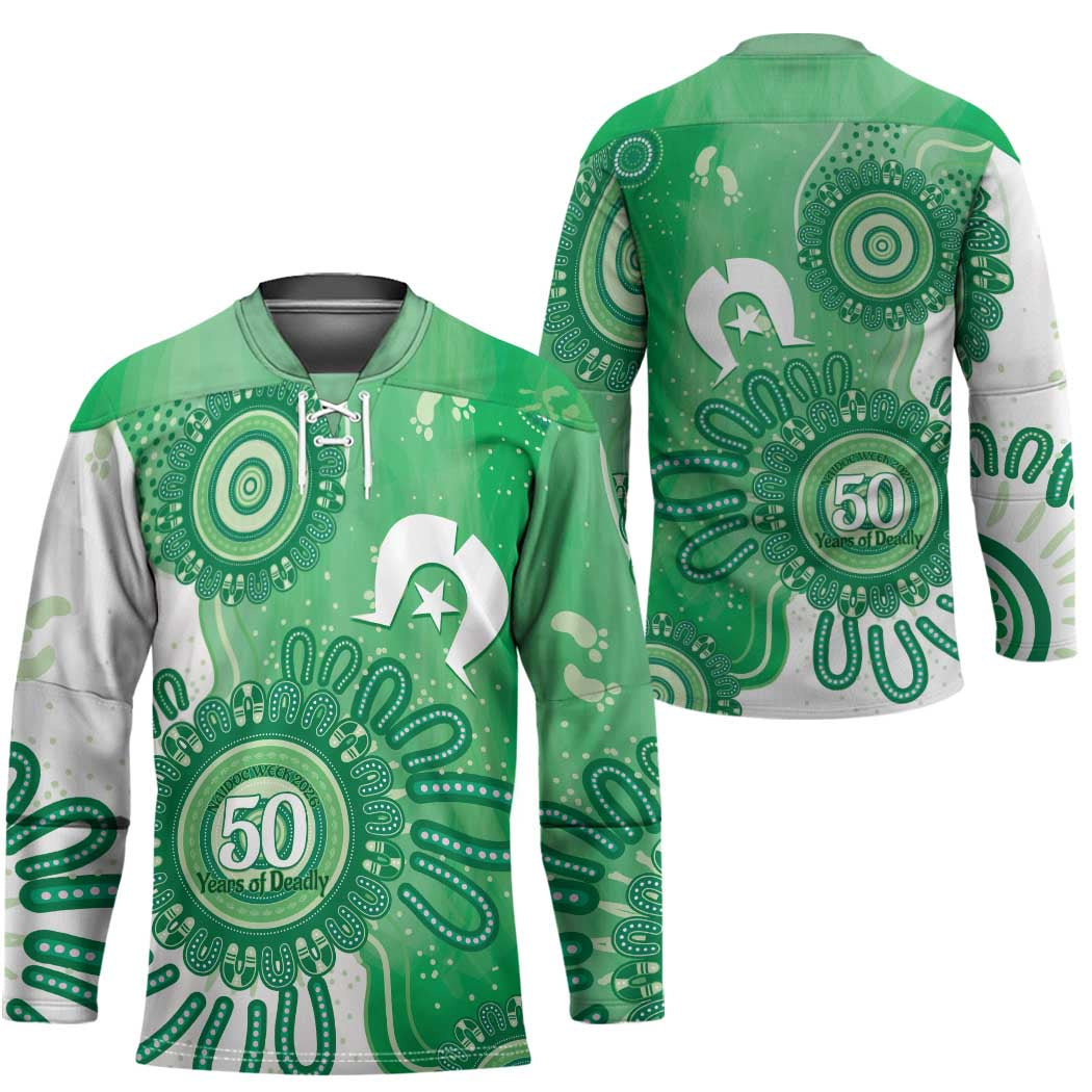 NAIDOC Week 2026 Hockey Jersey 50 Years Deadly Dhari Green Aboriginal Art