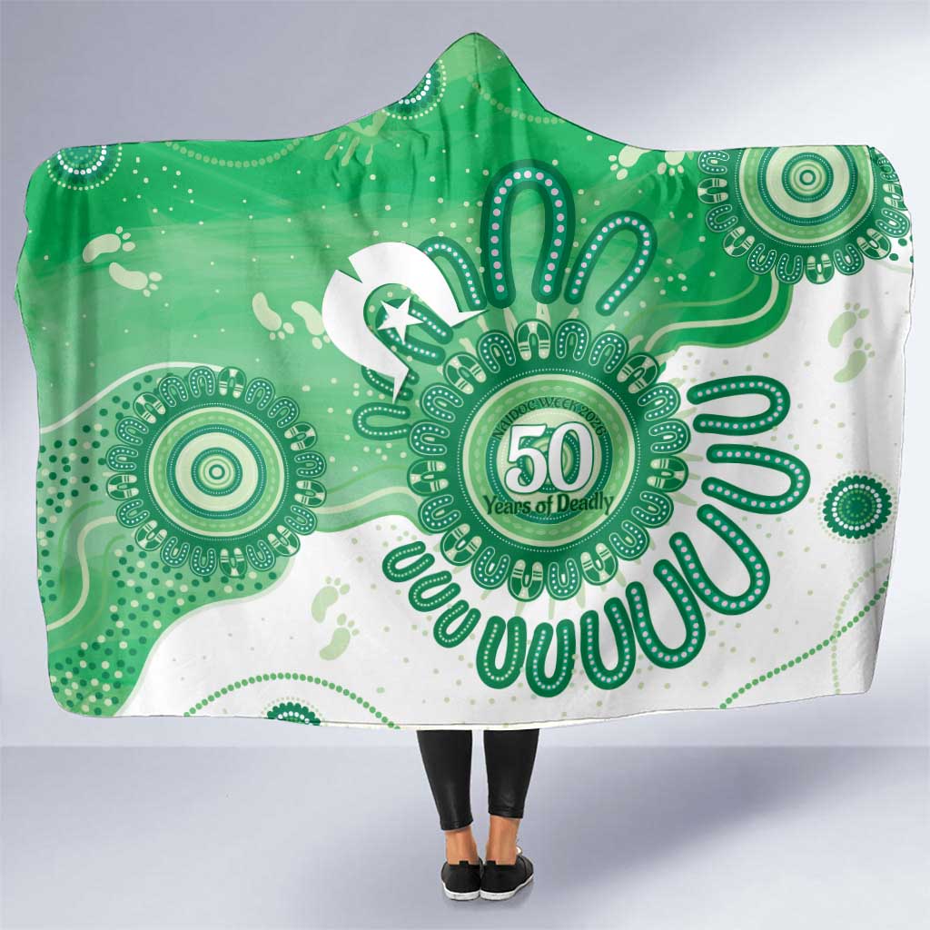 NAIDOC Week 2026 Hooded Blanket 50 Years Deadly Dhari Green Aboriginal Art