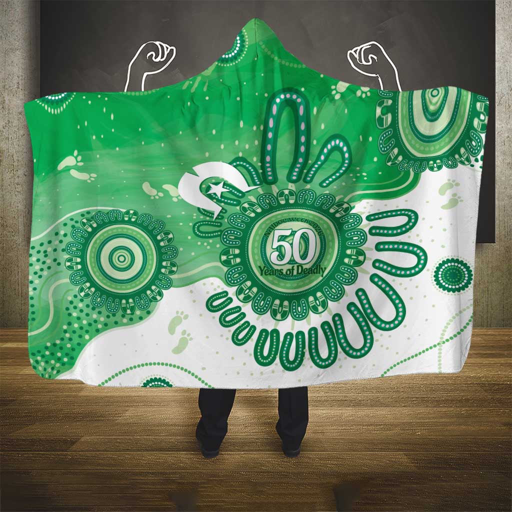 NAIDOC Week 2026 Hooded Blanket 50 Years Deadly Dhari Green Aboriginal Art
