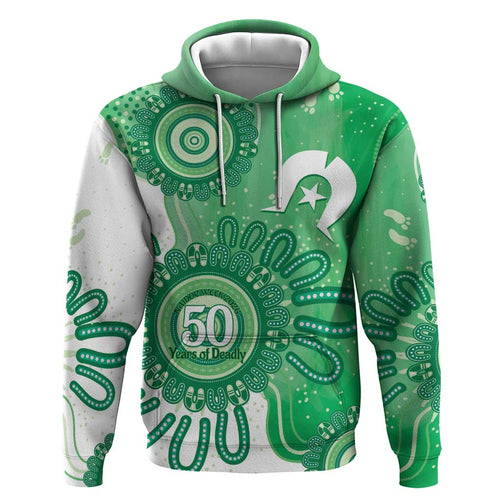 NAIDOC Week 2026 Hoodie 50 Years Deadly Dhari Green Aboriginal Art