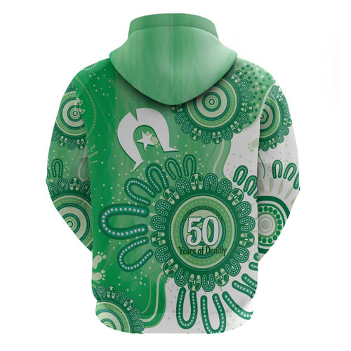 NAIDOC Week 2026 Hoodie 50 Years Deadly Dhari Green Aboriginal Art