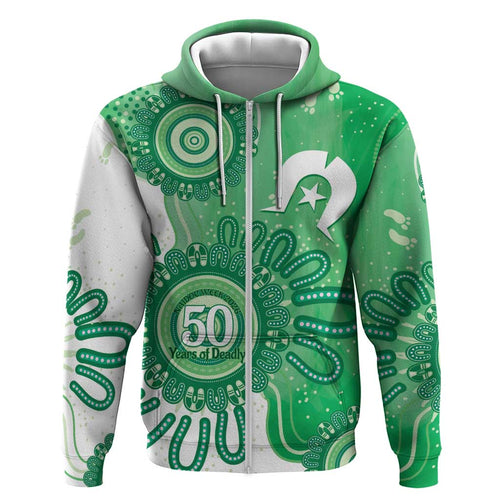 NAIDOC Week 2026 Hoodie 50 Years Deadly Dhari Green Aboriginal Art
