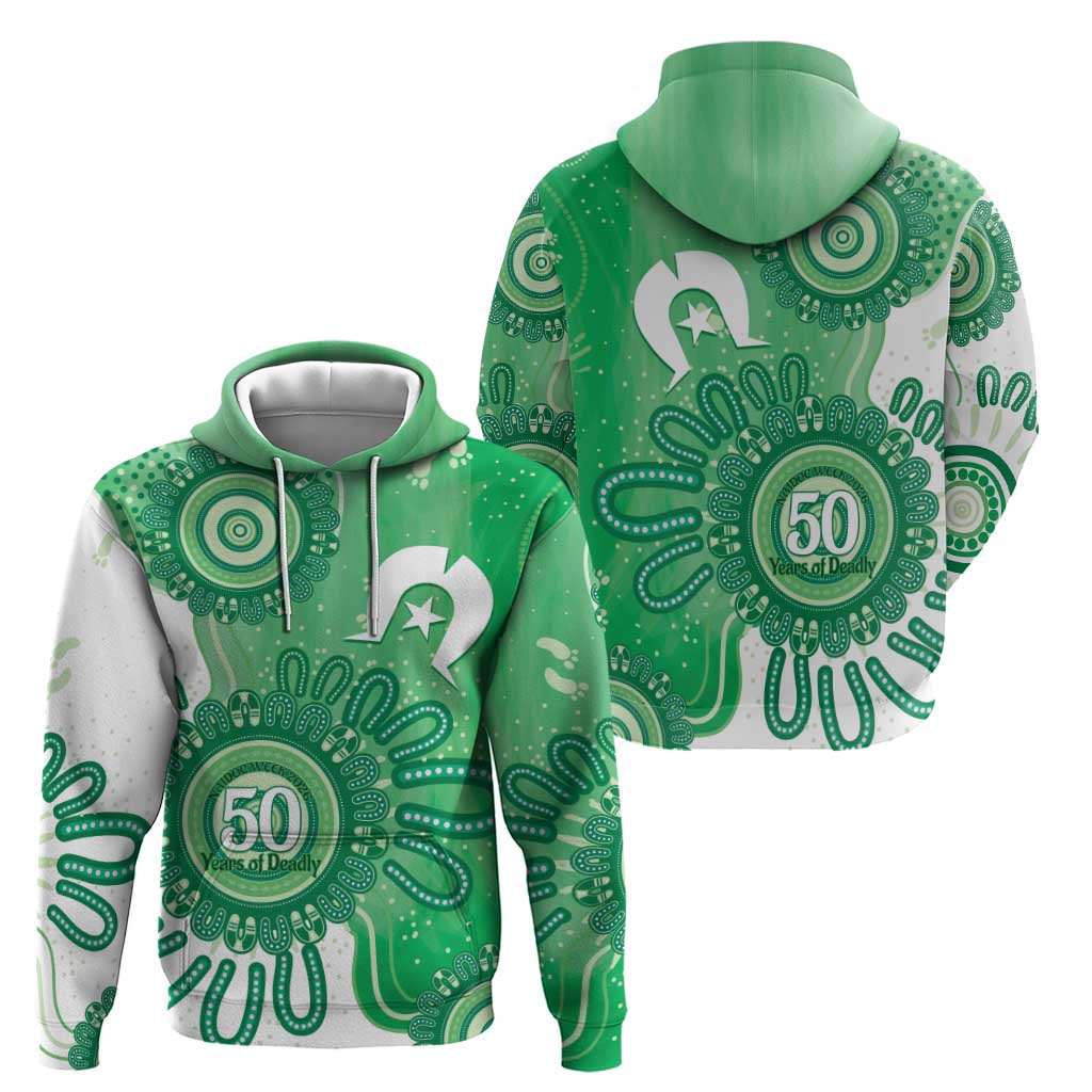 NAIDOC Week 2026 Hoodie 50 Years Deadly Dhari Green Aboriginal Art