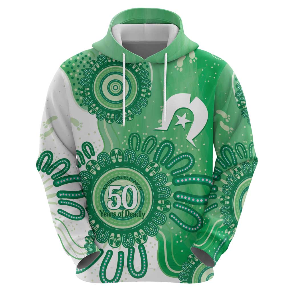 NAIDOC Week 2026 Hoodie 50 Years Deadly Dhari Green Aboriginal Art