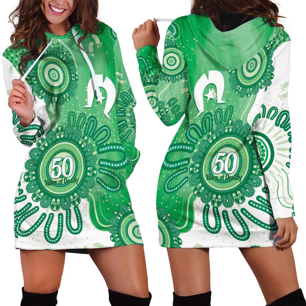 NAIDOC Week 2026 Hoodie Dress 50 Years Deadly Dhari Green Aboriginal Art