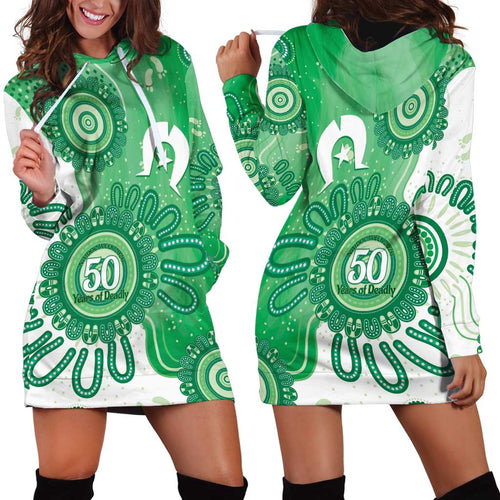NAIDOC Week 2026 Hoodie Dress 50 Years Deadly Dhari Green Aboriginal Art