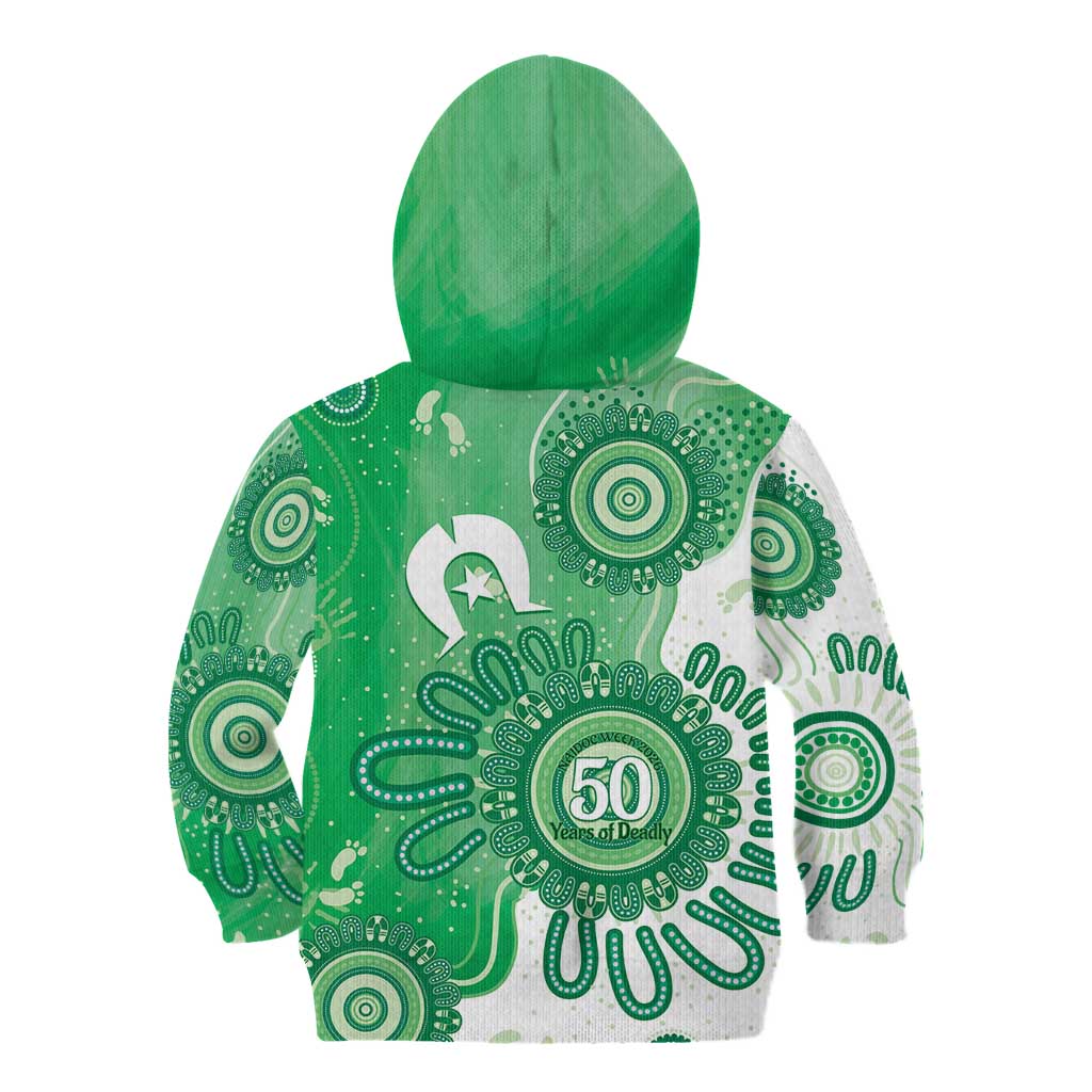 NAIDOC Week 2026 Kid Hoodie 50 Years Deadly Dhari Green Aboriginal Art