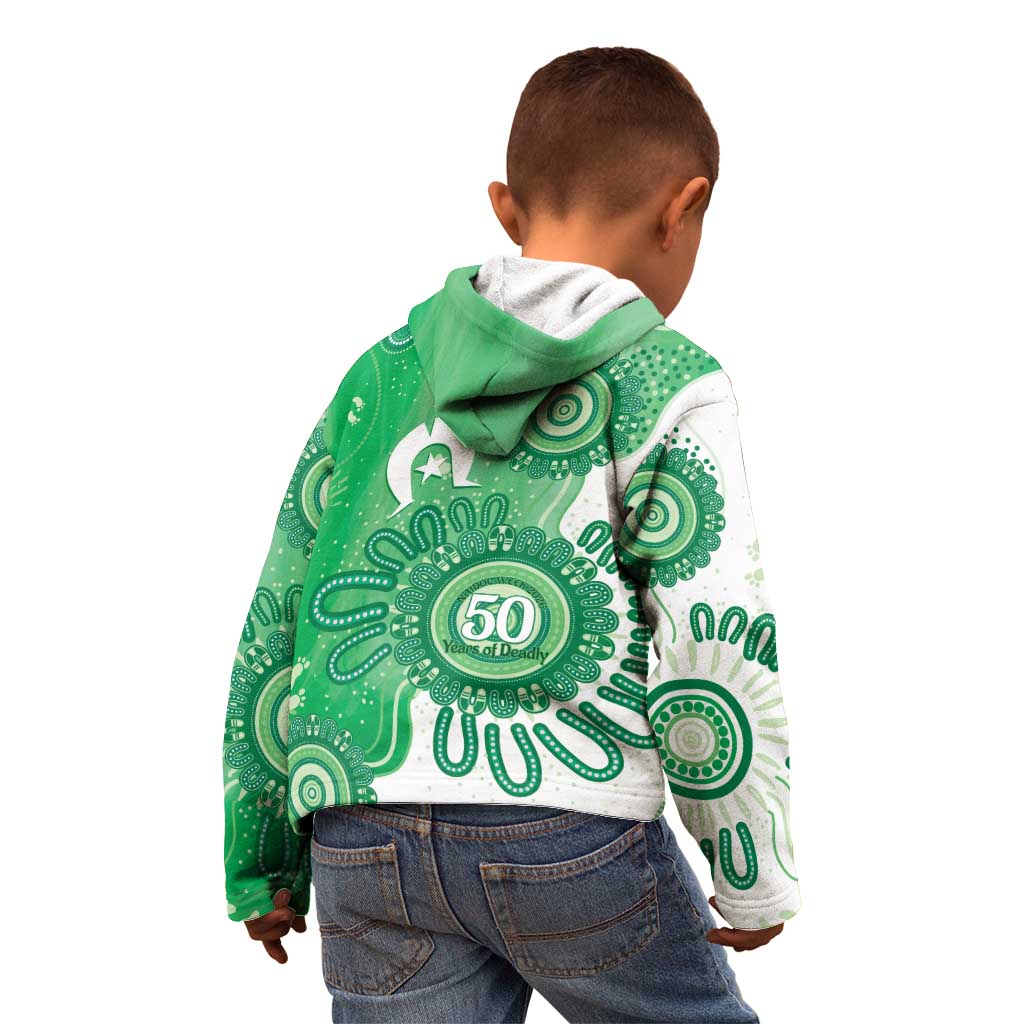 NAIDOC Week 2026 Kid Hoodie 50 Years Deadly Dhari Green Aboriginal Art