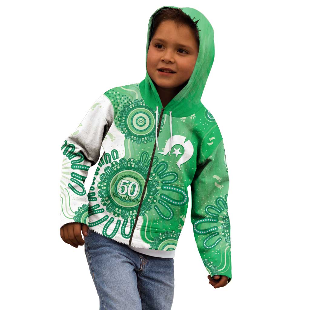 NAIDOC Week 2026 Kid Hoodie 50 Years Deadly Dhari Green Aboriginal Art
