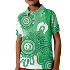 NAIDOC Week 2026 Kid Polo Shirt 50 Years Deadly Dhari Green Aboriginal Art
