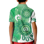 NAIDOC Week 2026 Kid Polo Shirt 50 Years Deadly Dhari Green Aboriginal Art