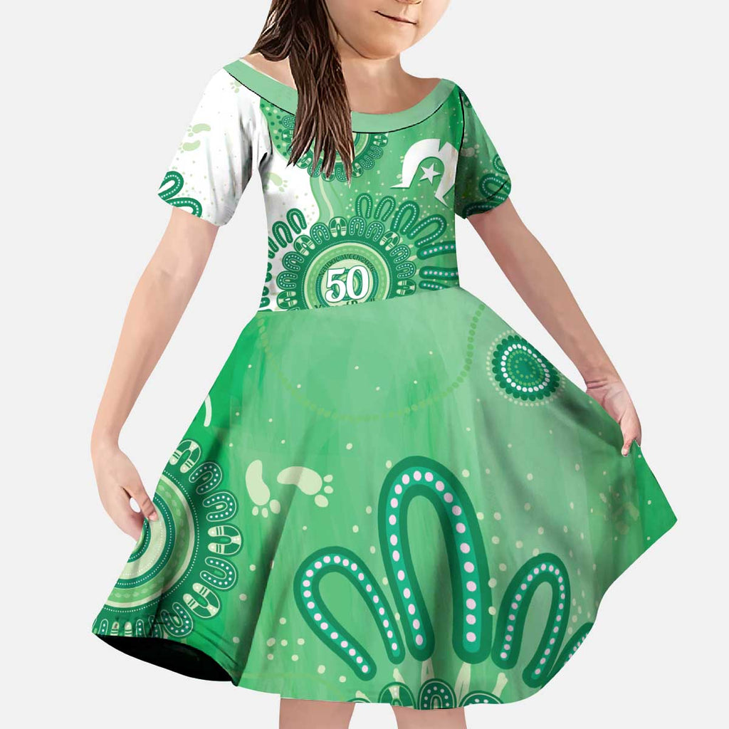 NAIDOC Week 2026 Kid Short Sleeve Dress 50 Years Deadly Dhari Green Aboriginal Art