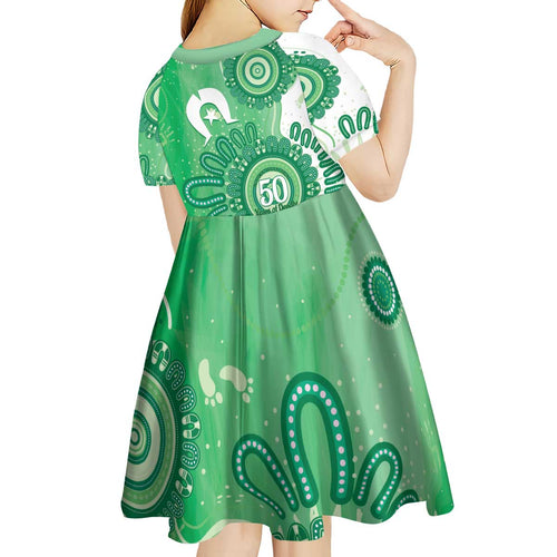 NAIDOC Week 2026 Kid Short Sleeve Dress 50 Years Deadly Dhari Green Aboriginal Art