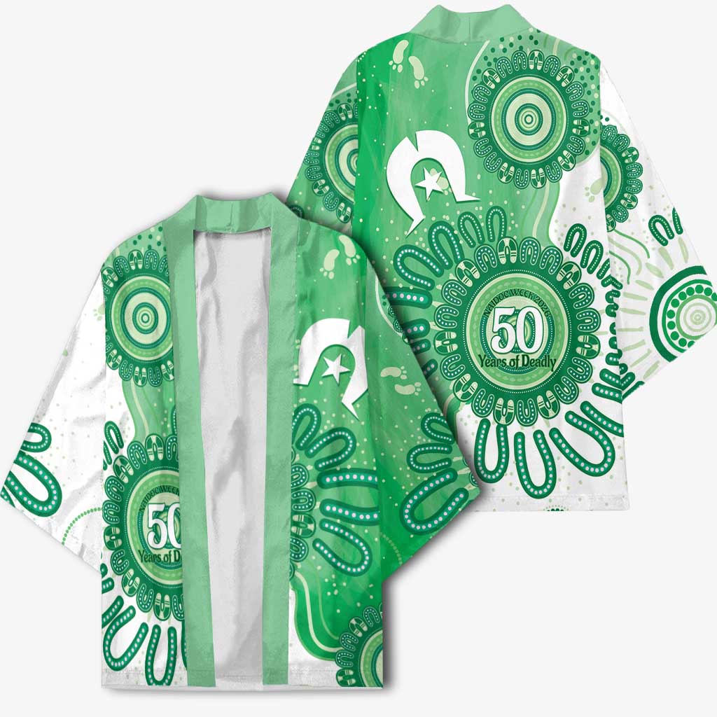 NAIDOC Week 2026 Kimono 50 Years Deadly Dhari Green Aboriginal Art