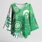 NAIDOC Week 2026 Kimono Sleeve Blouse 50 Years Deadly Dhari Green Aboriginal Art