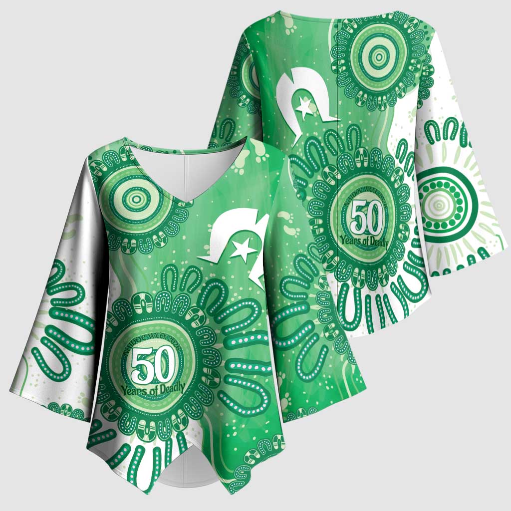 NAIDOC Week 2026 Kimono Sleeve Blouse 50 Years Deadly Dhari Green Aboriginal Art