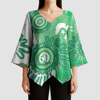 NAIDOC Week 2026 Kimono Sleeve Blouse 50 Years Deadly Dhari Green Aboriginal Art