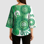 NAIDOC Week 2026 Kimono Sleeve Blouse 50 Years Deadly Dhari Green Aboriginal Art