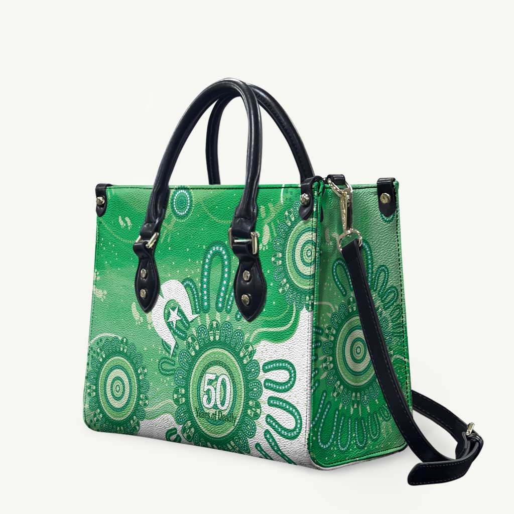 NAIDOC Week 2026 Leather Bag 50 Years Deadly Dhari Green Aboriginal Art