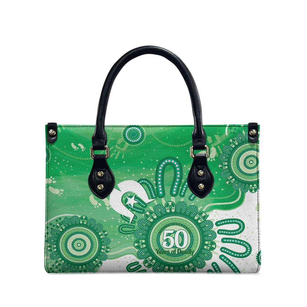NAIDOC Week 2026 Leather Bag 50 Years Deadly Dhari Green Aboriginal Art