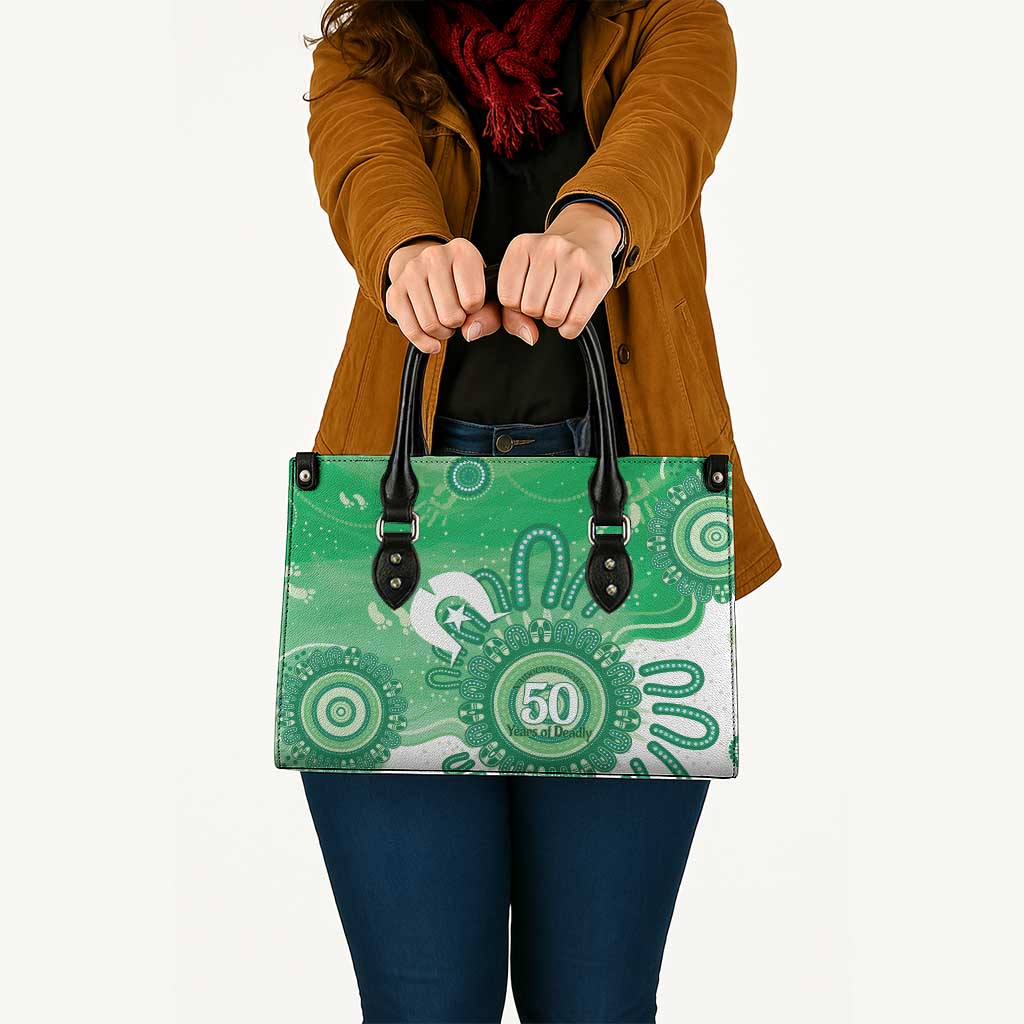 NAIDOC Week 2026 Leather Bag 50 Years Deadly Dhari Green Aboriginal Art