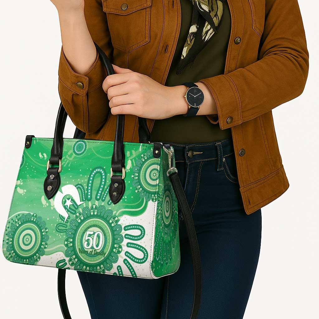 NAIDOC Week 2026 Leather Bag 50 Years Deadly Dhari Green Aboriginal Art