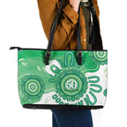 NAIDOC Week 2026 Leather Tote Bag 50 Years Deadly Dhari Green Aboriginal Art