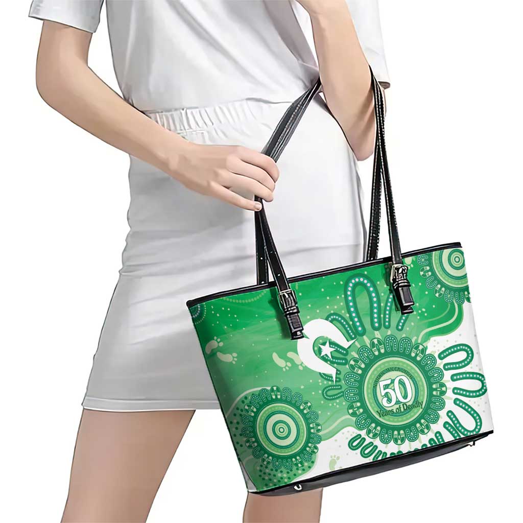 NAIDOC Week 2026 Leather Tote Bag 50 Years Deadly Dhari Green Aboriginal Art