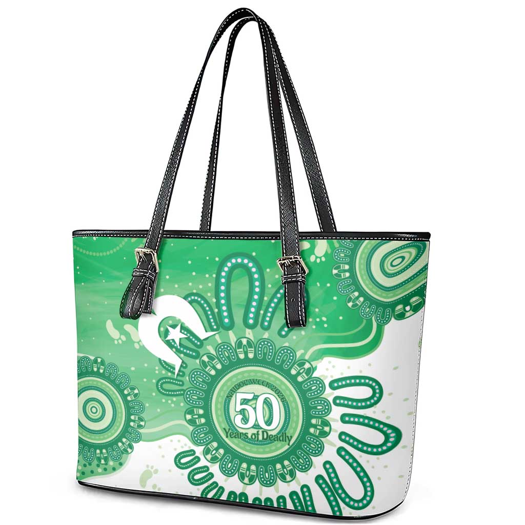NAIDOC Week 2026 Leather Tote Bag 50 Years Deadly Dhari Green Aboriginal Art