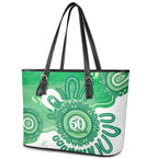 NAIDOC Week 2026 Leather Tote Bag 50 Years Deadly Dhari Green Aboriginal Art