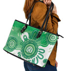 NAIDOC Week 2026 Leather Tote Bag 50 Years Deadly Dhari Green Aboriginal Art
