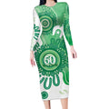 NAIDOC Week 2026 Long Sleeve Bodycon Dress 50 Years Deadly Dhari Green Aboriginal Art