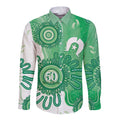NAIDOC Week 2026 Long Sleeve Button Shirt 50 Years Deadly Dhari Green Aboriginal Art