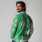 NAIDOC Week 2026 Long Sleeve Polo Shirt 50 Years Deadly Dhari Green Aboriginal Art