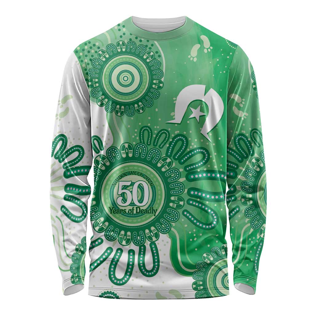 NAIDOC Week 2026 Long Sleeve Shirt 50 Years Deadly Dhari Green Aboriginal Art