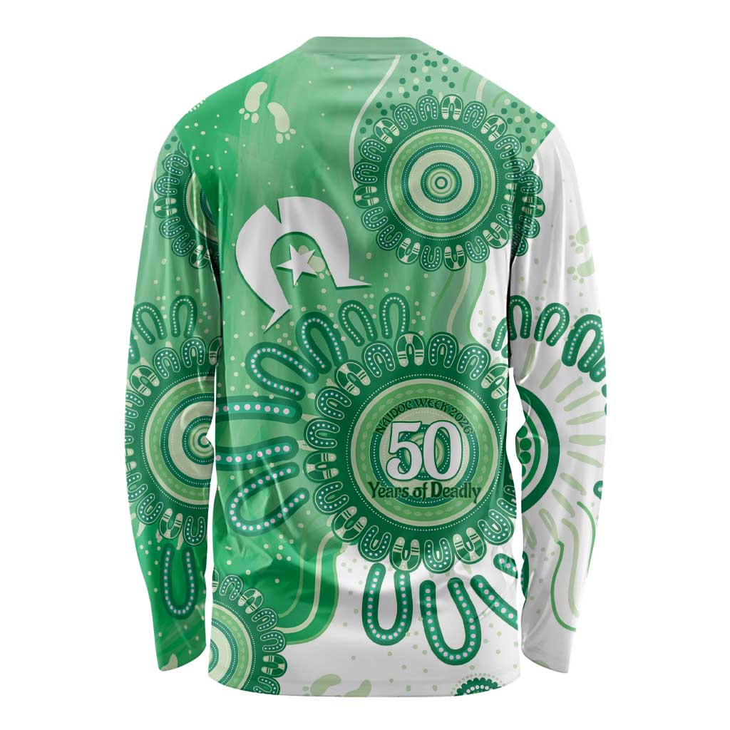 NAIDOC Week 2026 Long Sleeve Shirt 50 Years Deadly Dhari Green Aboriginal Art