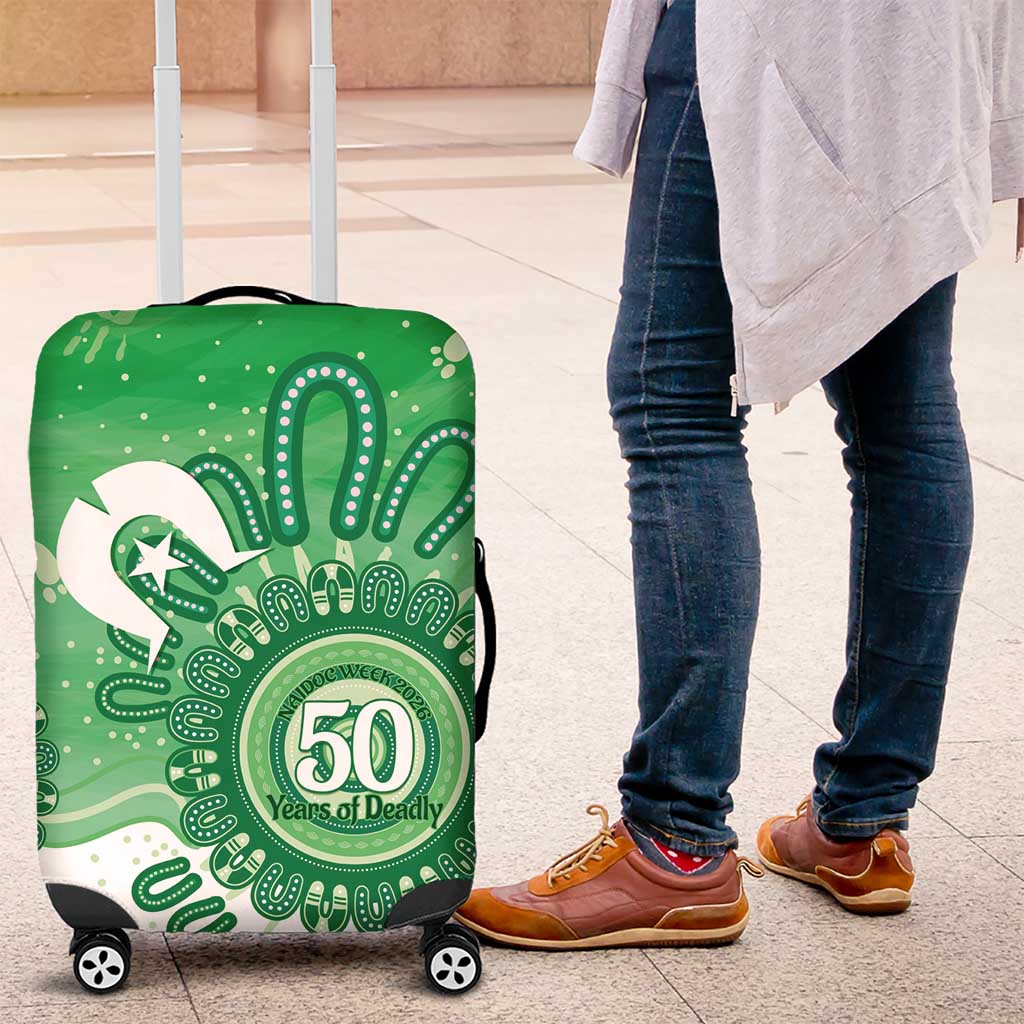 NAIDOC Week 2026 Luggage Cover 50 Years Deadly Dhari Green Aboriginal Art
