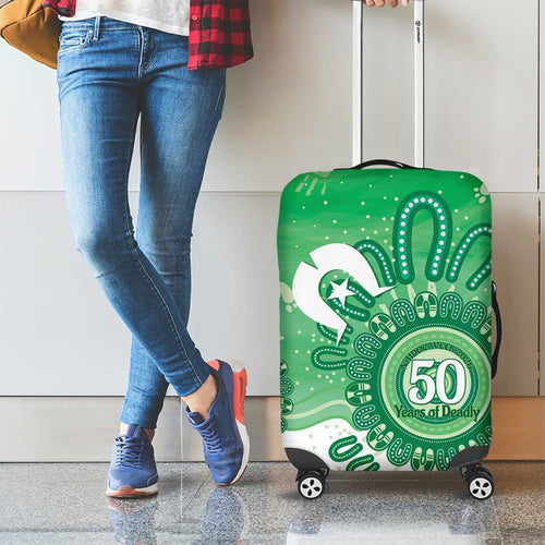 NAIDOC Week 2026 Luggage Cover 50 Years Deadly Dhari Green Aboriginal Art