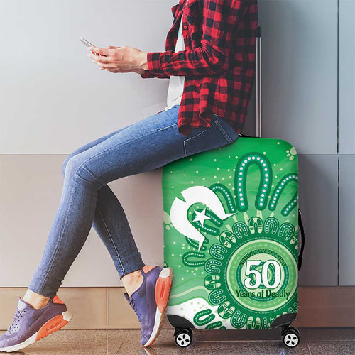 NAIDOC Week 2026 Luggage Cover 50 Years Deadly Dhari Green Aboriginal Art