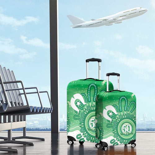 NAIDOC Week 2026 Luggage Cover 50 Years Deadly Dhari Green Aboriginal Art