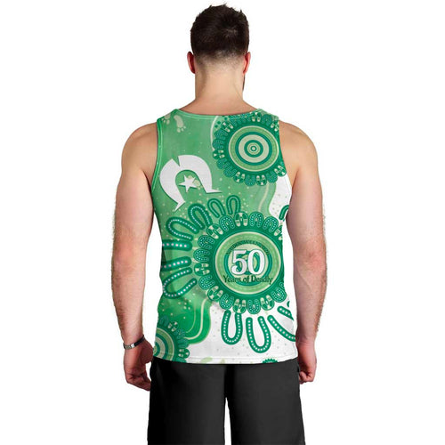 NAIDOC Week 2026 Men Tank Top 50 Years Deadly Dhari Green Aboriginal Art