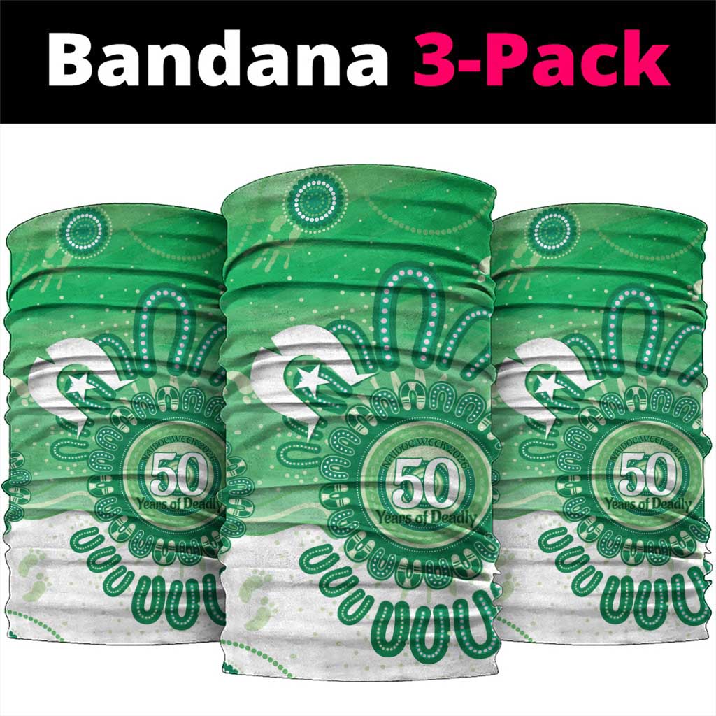 NAIDOC Week 2026 Neck Gaiter 50 Years Deadly Dhari Green Aboriginal Art