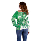 NAIDOC Week 2026 Off Shoulder Sweater 50 Years Deadly Dhari Green Aboriginal Art