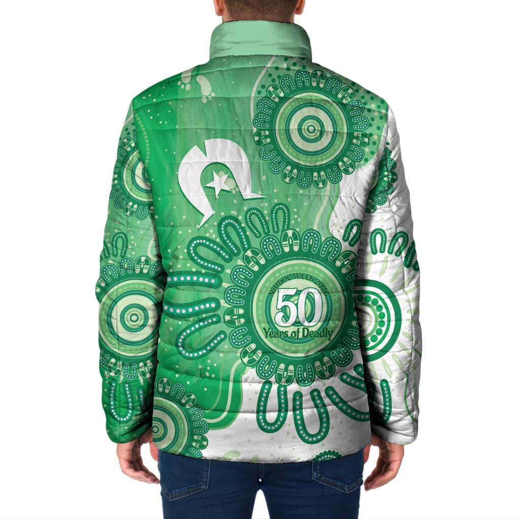 NAIDOC Week 2026 Padded Jacket 50 Years Deadly Dhari Green Aboriginal Art