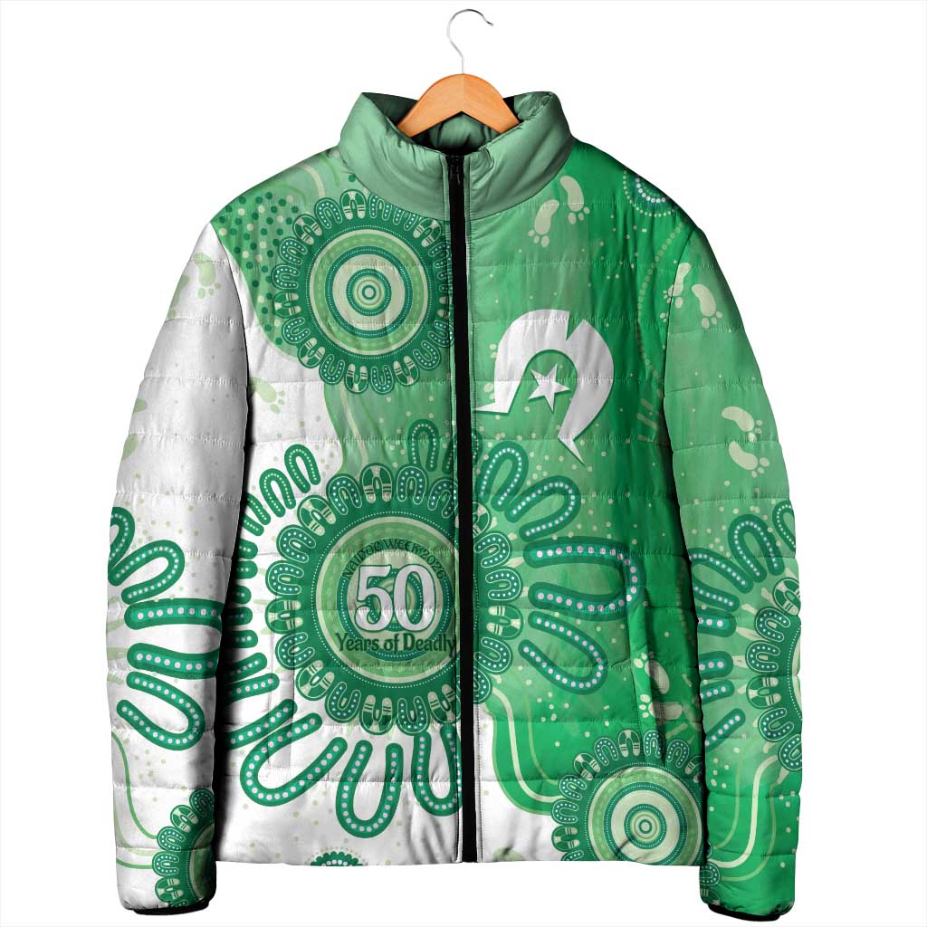 NAIDOC Week 2026 Padded Jacket 50 Years Deadly Dhari Green Aboriginal Art