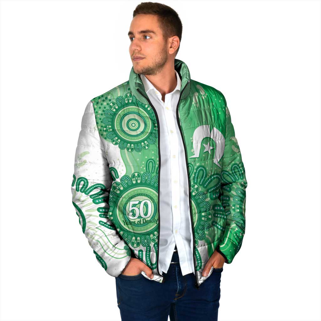 NAIDOC Week 2026 Padded Jacket 50 Years Deadly Dhari Green Aboriginal Art