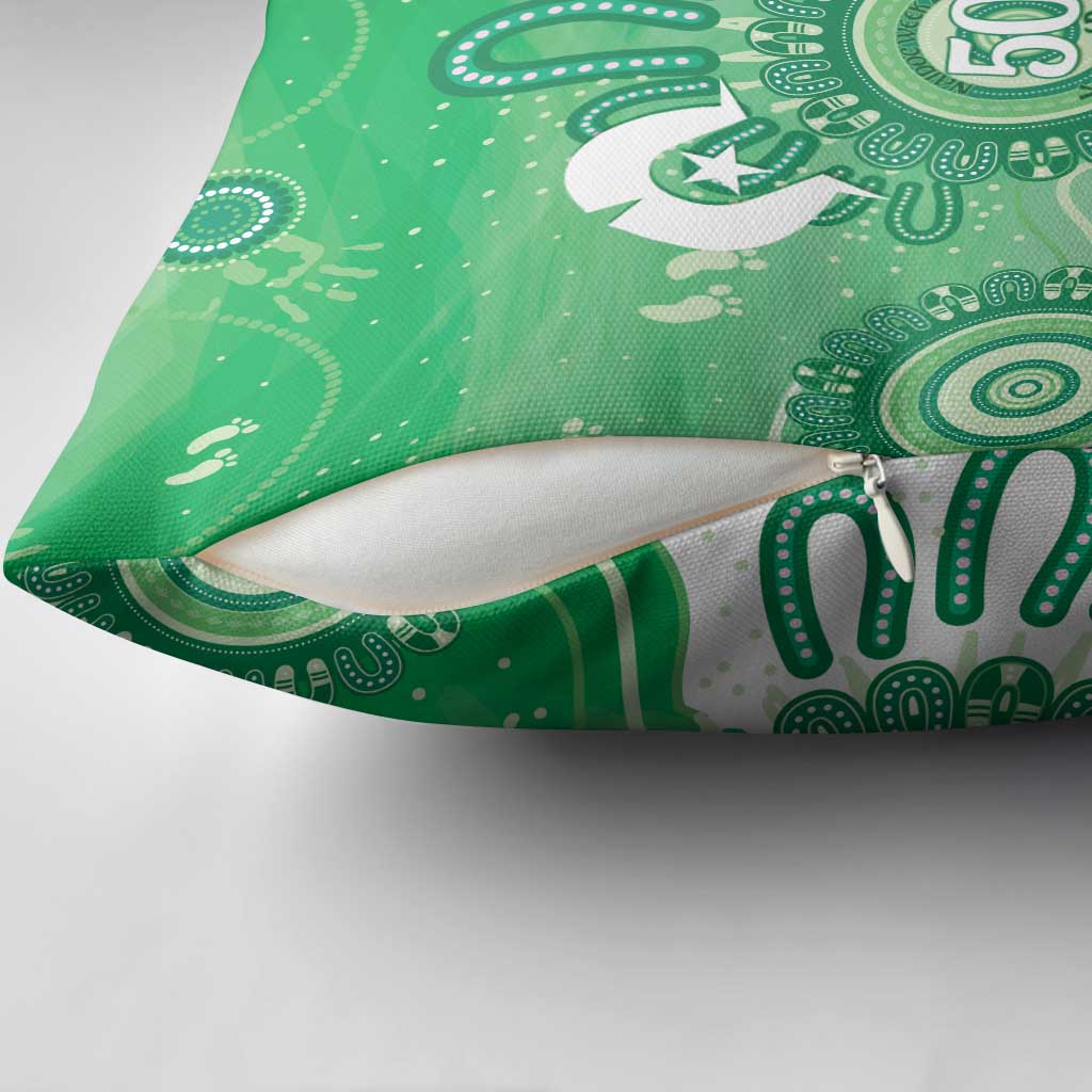 NAIDOC Week 2026 Pillow Cover 50 Years Deadly Dhari Green Aboriginal Art