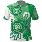 NAIDOC Week 2026 Polo Shirt 50 Years Deadly Dhari Green Aboriginal Art